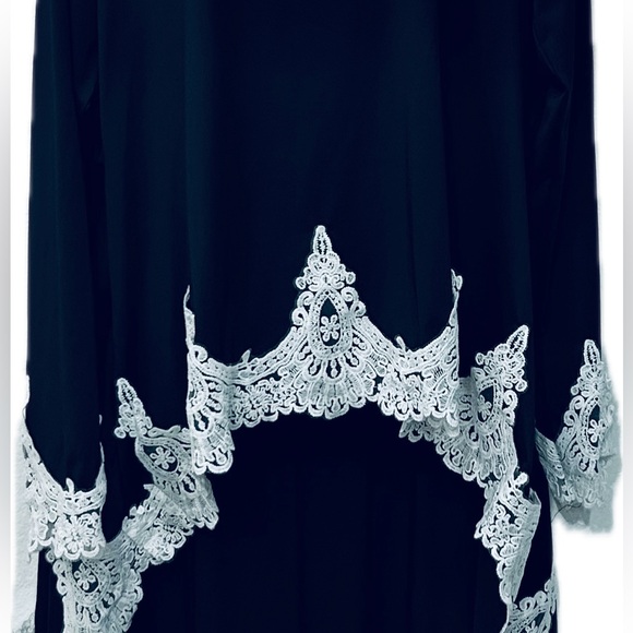 Elegant Black Shirt Dress for Woman's with White Lace Trim - Picture 3 of 9